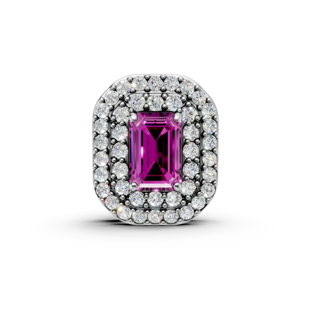 Pandantiv geometric din aur alb cu rubin rectangular de 0.6ct si diamante de 0.2ct