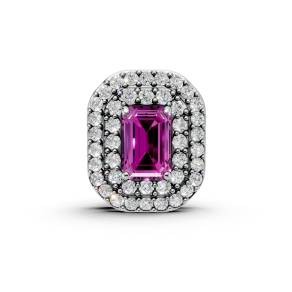 Pandantiv geometric din aur alb cu rubin rectangular de 0.6ct si diamante de 0.2ct