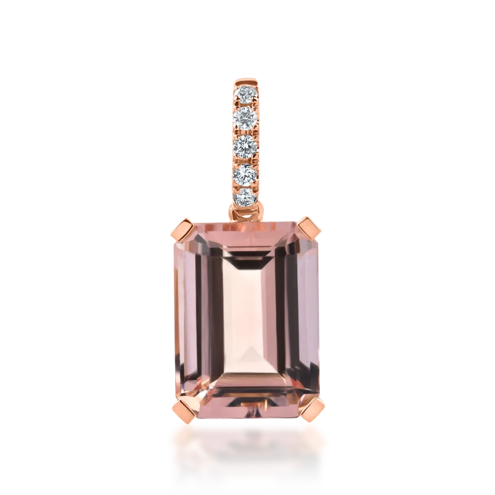 Pandantiv geometric din aur roz cu morganit octogonal de 6.7ct si diamante de 0.1ct