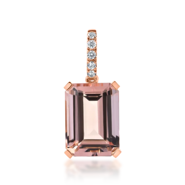 Pandantiv geometric din aur roz cu morganit octogonal de 6.7ct si diamante de 0.1ct