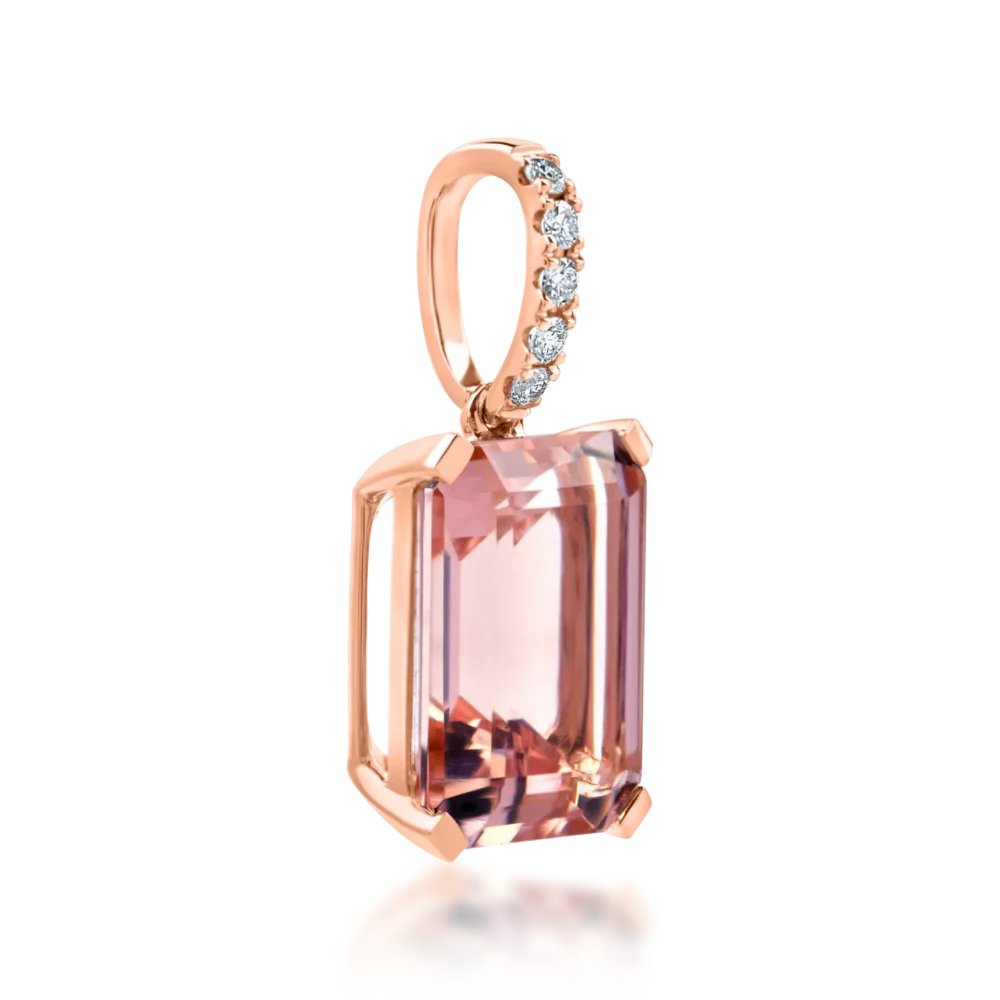 Pandantiv geometric din aur roz cu morganit octogonal de 6.7ct si diamante de 0.1ct - imagine 2