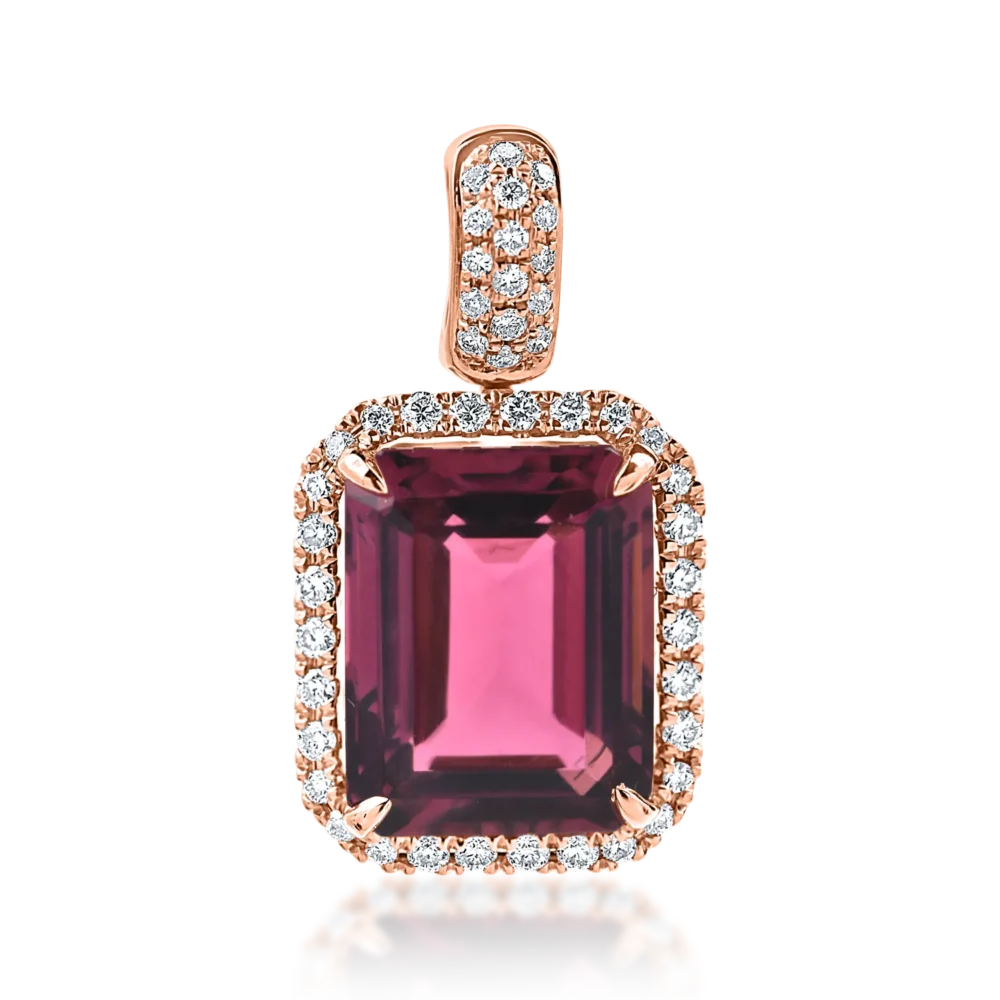 Pandantiv geometric din aur roz cu turmalina roz de 3.2ct si diamante de 0.2ct