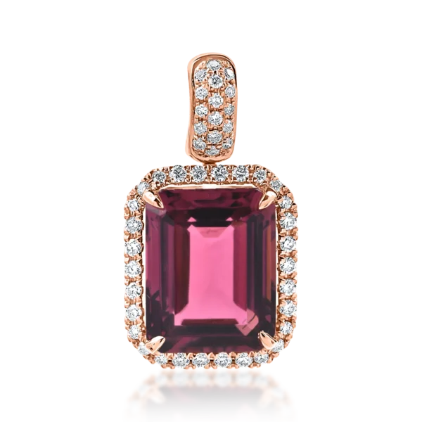 Pandantiv geometric din aur roz cu turmalina roz de 3.2ct si diamante de 0.2ct