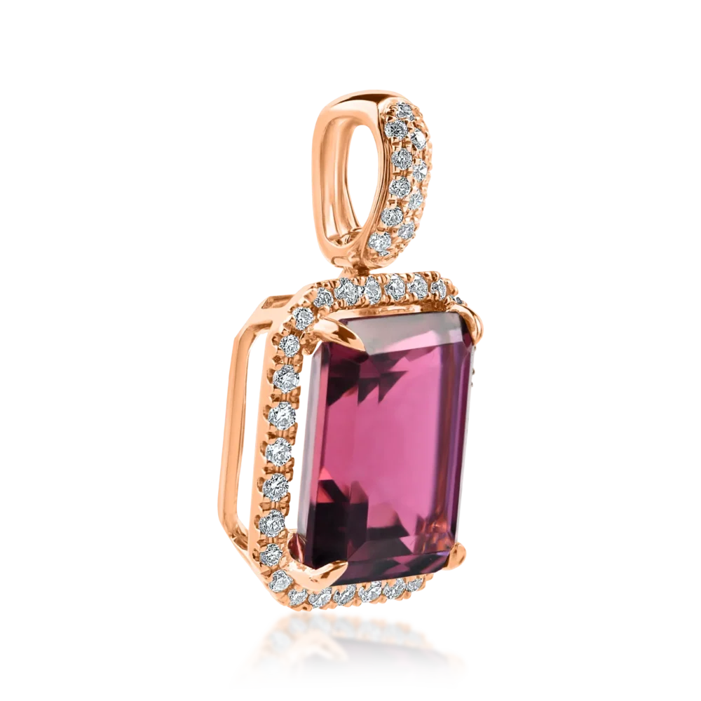 Pandantiv geometric din aur roz cu turmalina roz de 3.2ct si diamante de 0.2ct - imagine 2