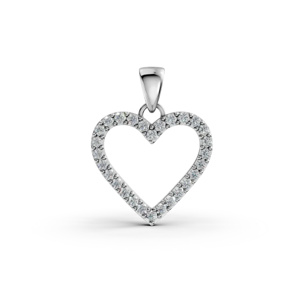 Pandantiv inima din aur alb cu zirconii