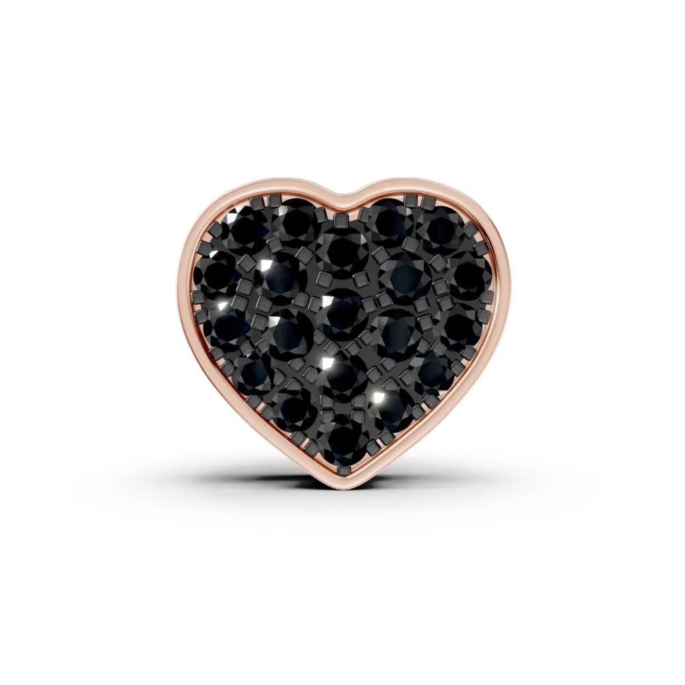 Pandantiv inima din aur roz cu diamante negre de 0.2ct