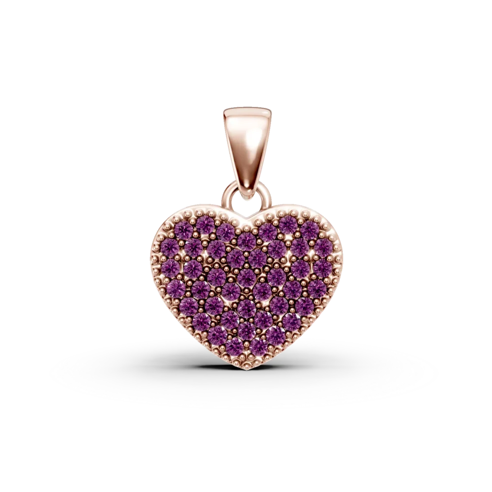 Pandantiv inima din aur roz cu zirconii roz