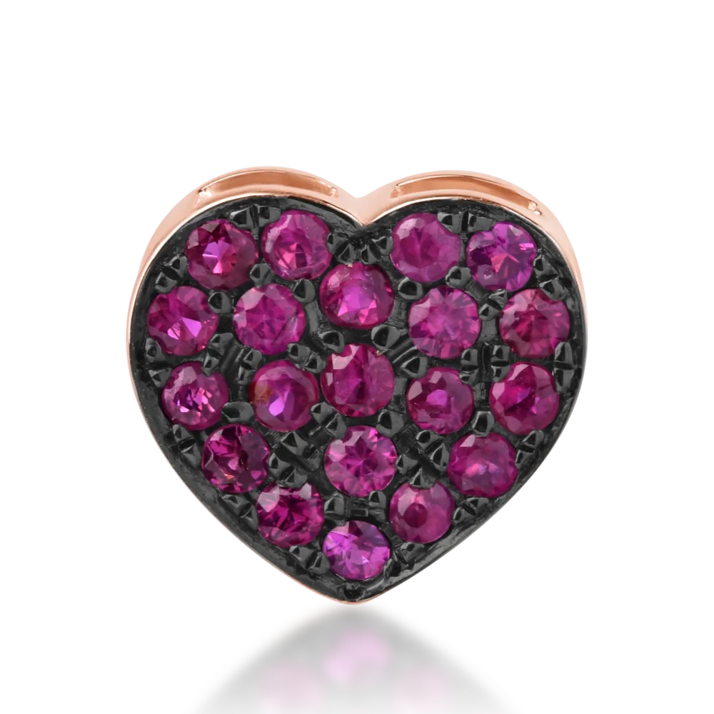 Pandantiv inima din aur roz cu rubine de 0.24ct