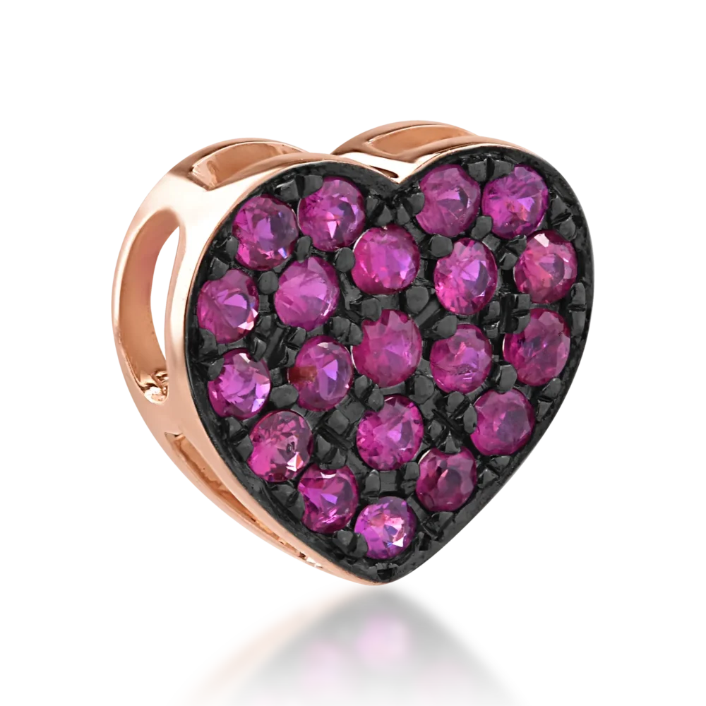 Pandantiv inima din aur roz cu rubine de 0.24ct - imagine 2