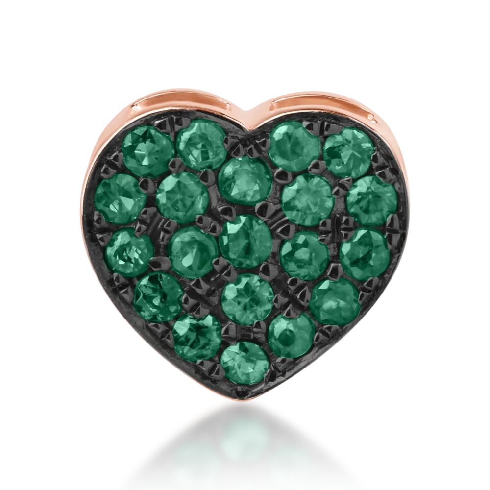 Pandantiv inima din aur roz cu smaralde de 0.16ct