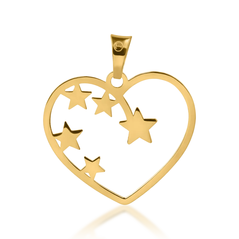 Pandantiv inima si stele din aur alb-galben