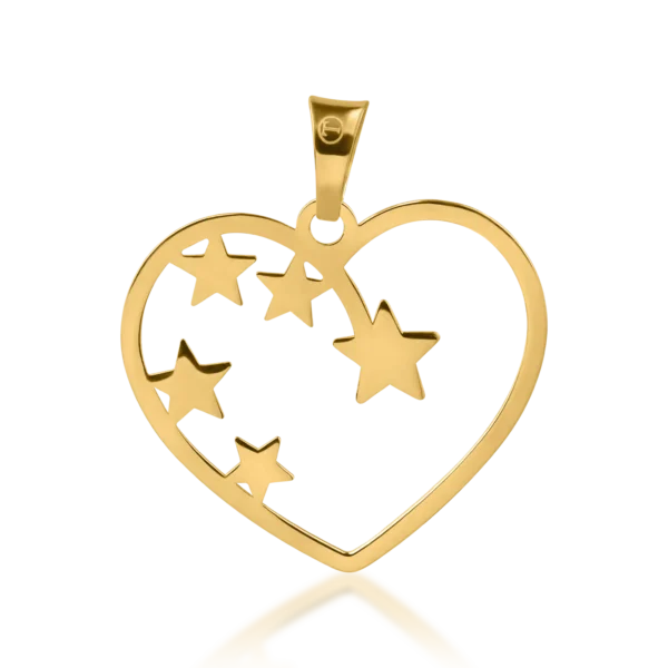 Pandantiv inima si stele din aur alb-galben