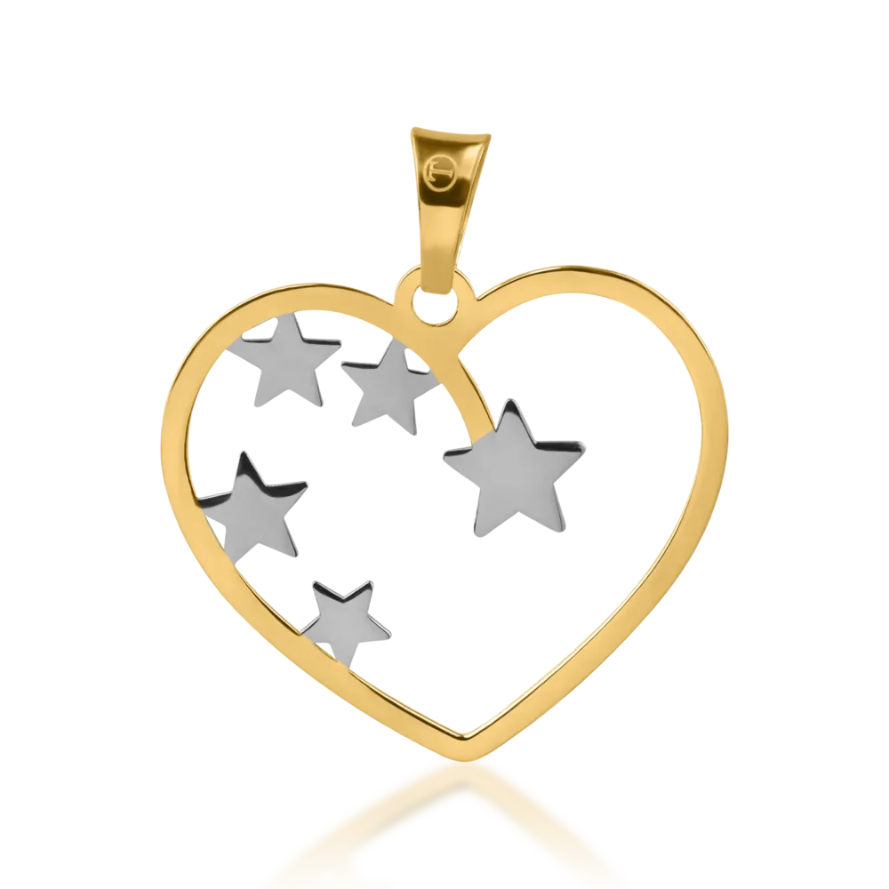 Pandantiv inima si stele din aur alb-galben - imagine 2