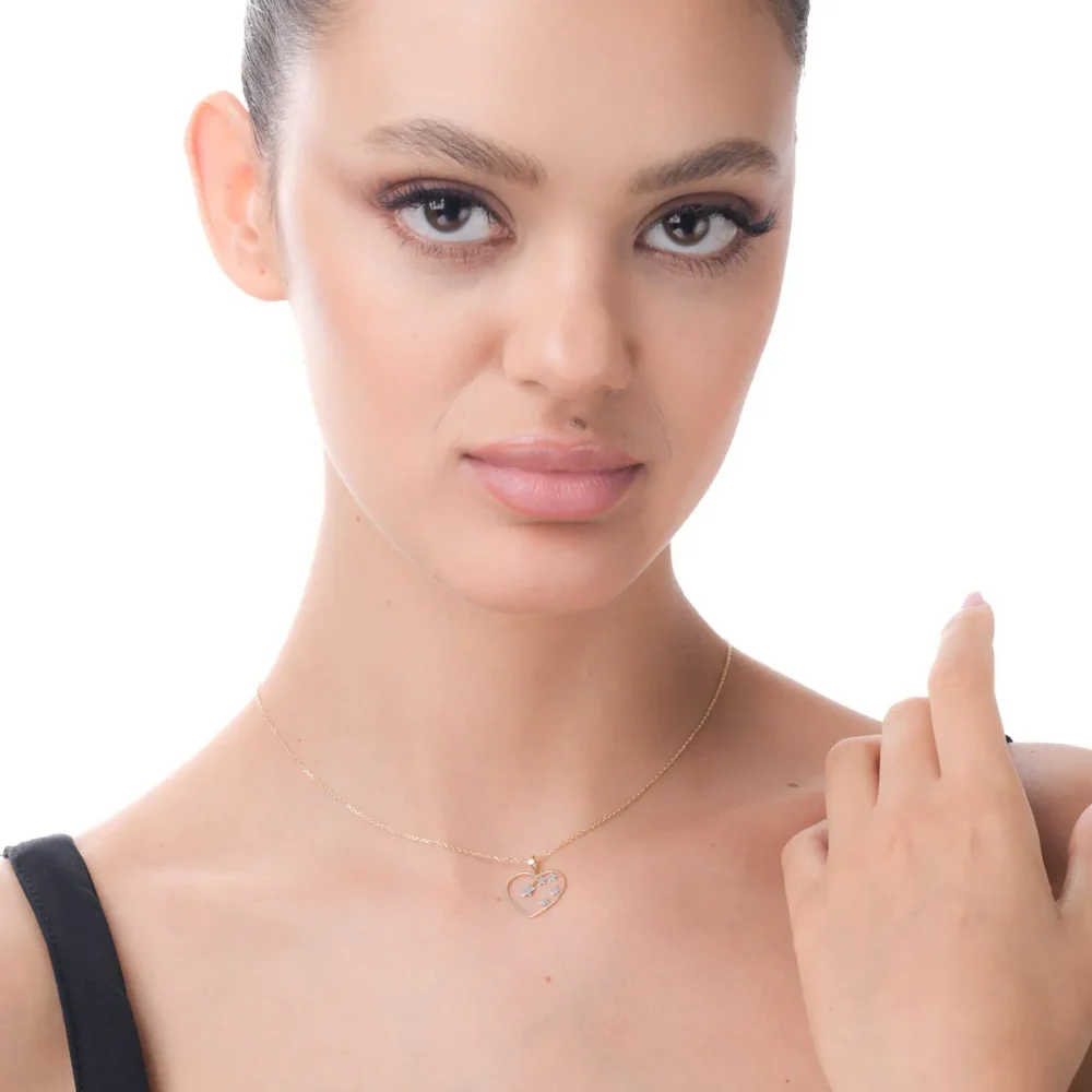 Pandantiv inima si stele din aur alb-galben - imagine 4