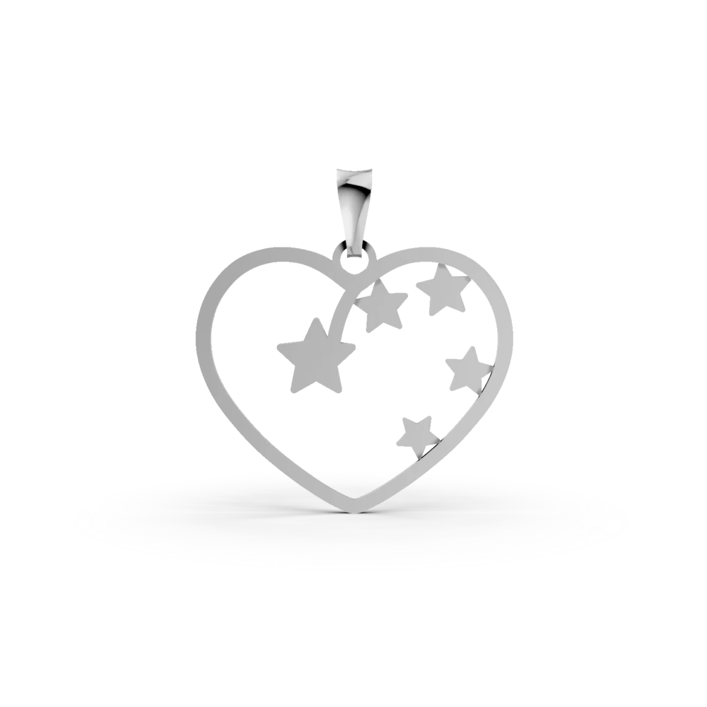 Pandantiv inima si stele din aur alb