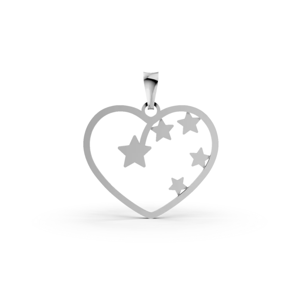 Pandantiv inima si stele din aur alb