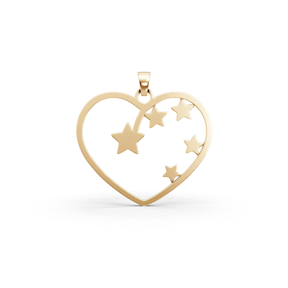 Pandantiv inima si stelute din aur galben