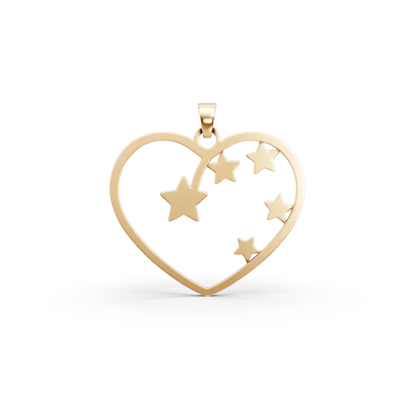 Pandantiv inima si stelute din aur galben
