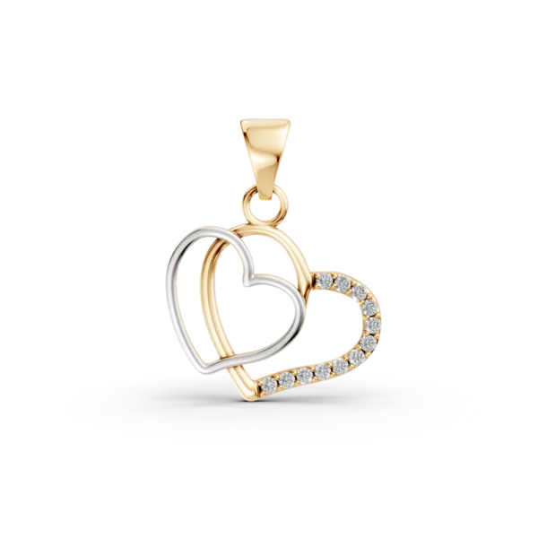 Pandantiv inimi din aur alb-galben cu zirconii