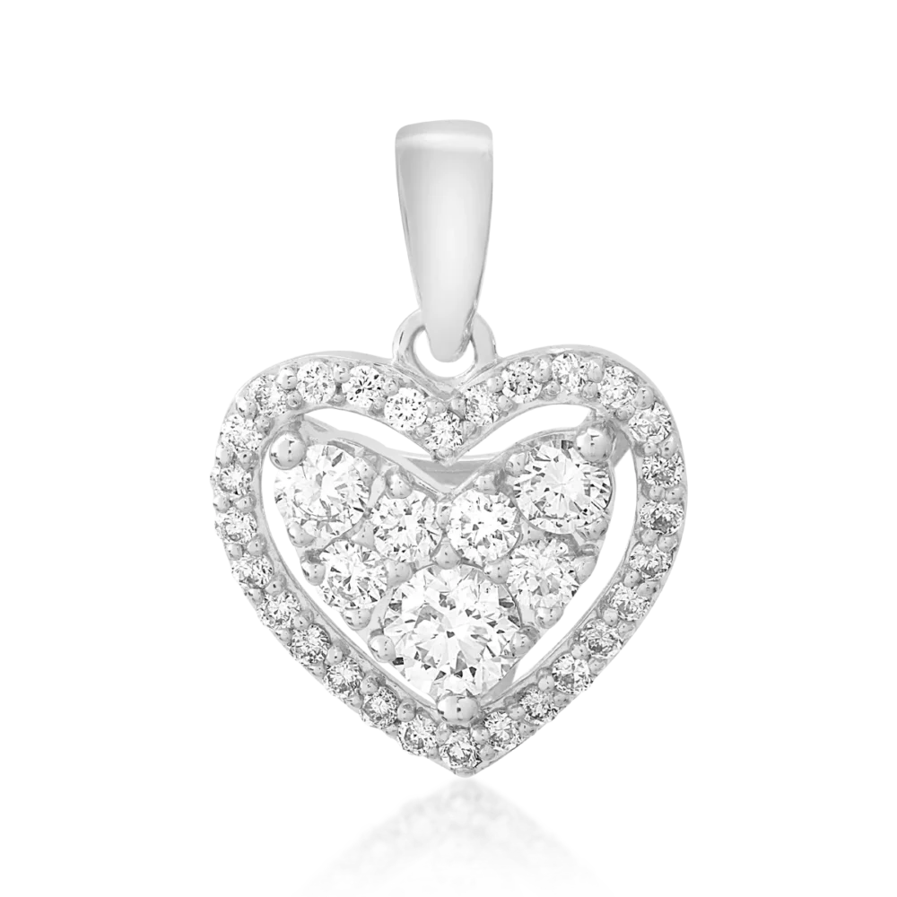 Pandantiv inimioara din aur alb cu diamante de 0.5ct
