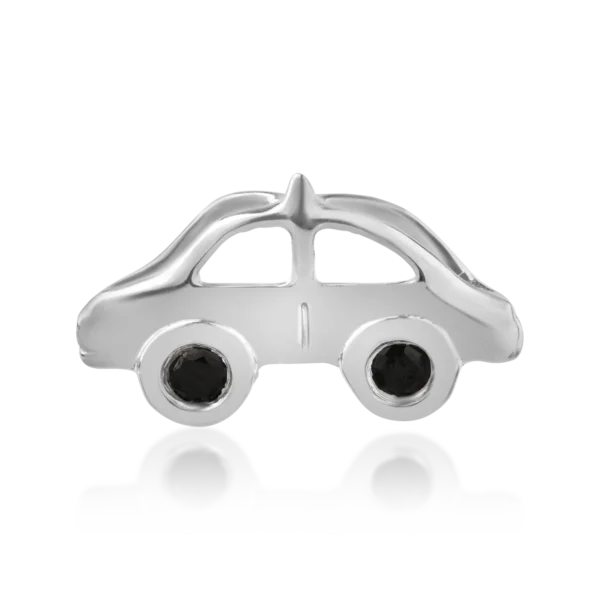 Pandantiv masinuta pentru copii din aur alb cu diamante negre de 0.03ct