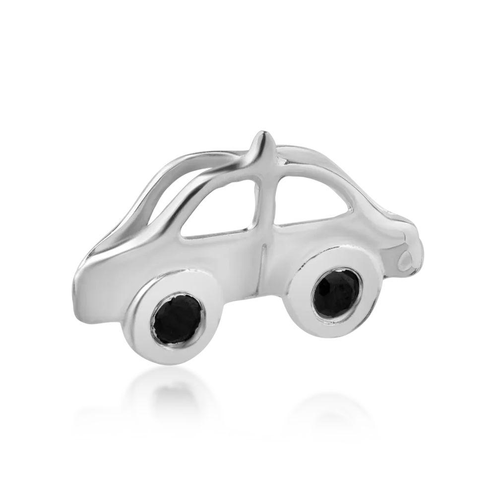 Pandantiv masinuta pentru copii din aur alb cu diamante negre de 0.03ct - imagine 2