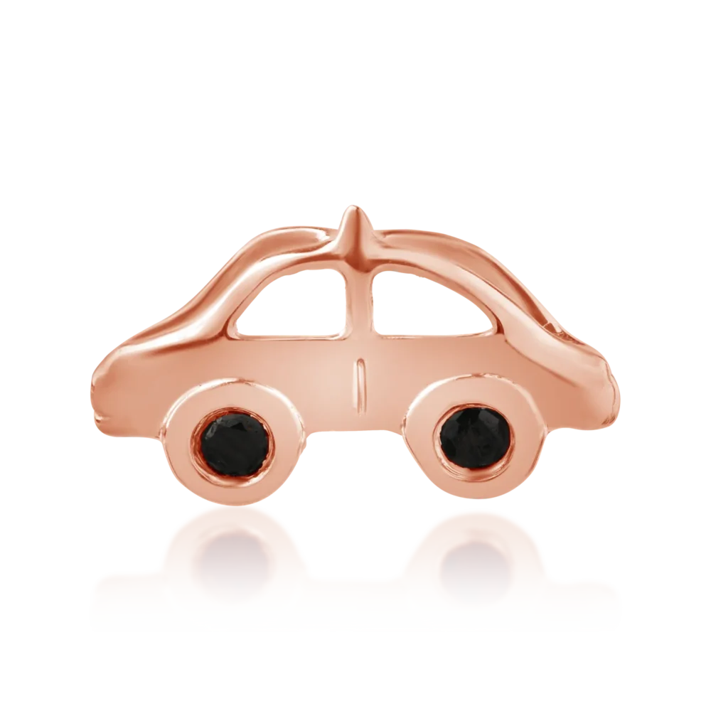 Pandantiv masinuta pentru copii din aur roz cu diamante negre de 0.03ct