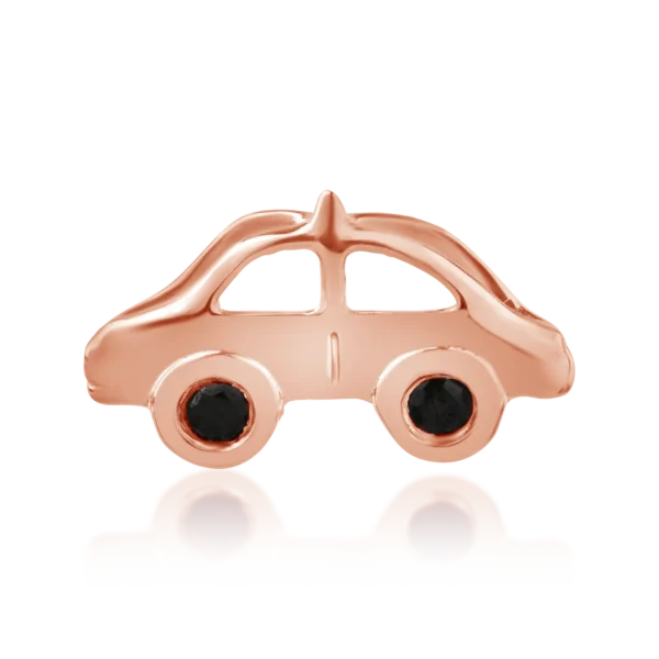 Pandantiv masinuta pentru copii din aur roz cu diamante negre de 0.03ct