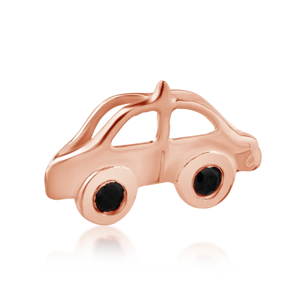 Pandantiv masinuta pentru copii din aur roz cu diamante negre de 0.03ct - imagine 2