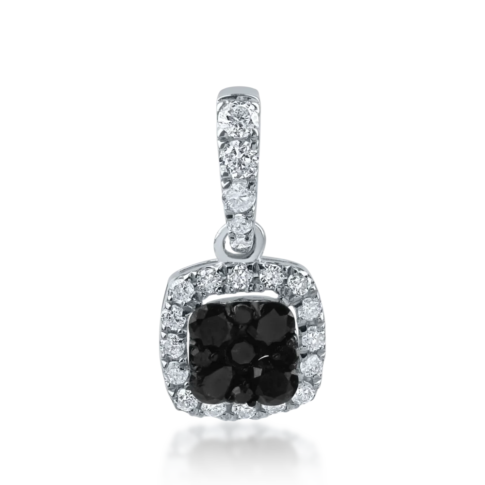 Pandantiv minimalist din aur alb cu diamante negre de 0.158ct si diamante incolore de 0.072ct