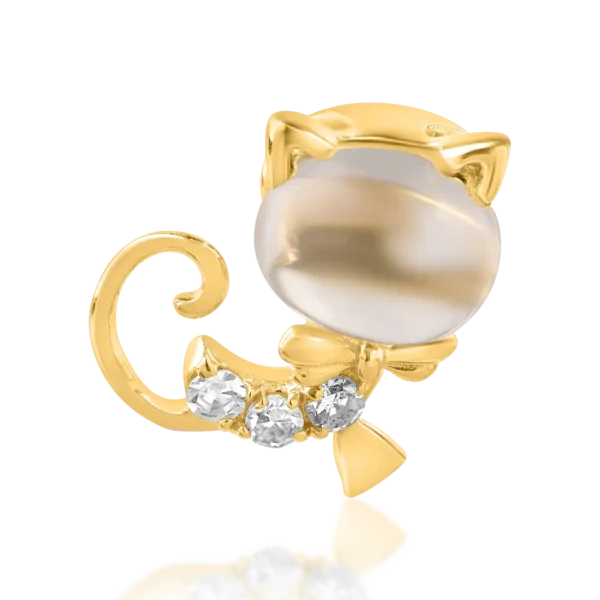 Pandantiv pisicuta pentru copii din aur galben cu topaz alb oval de 0.55ct si diamante de 0.025ct