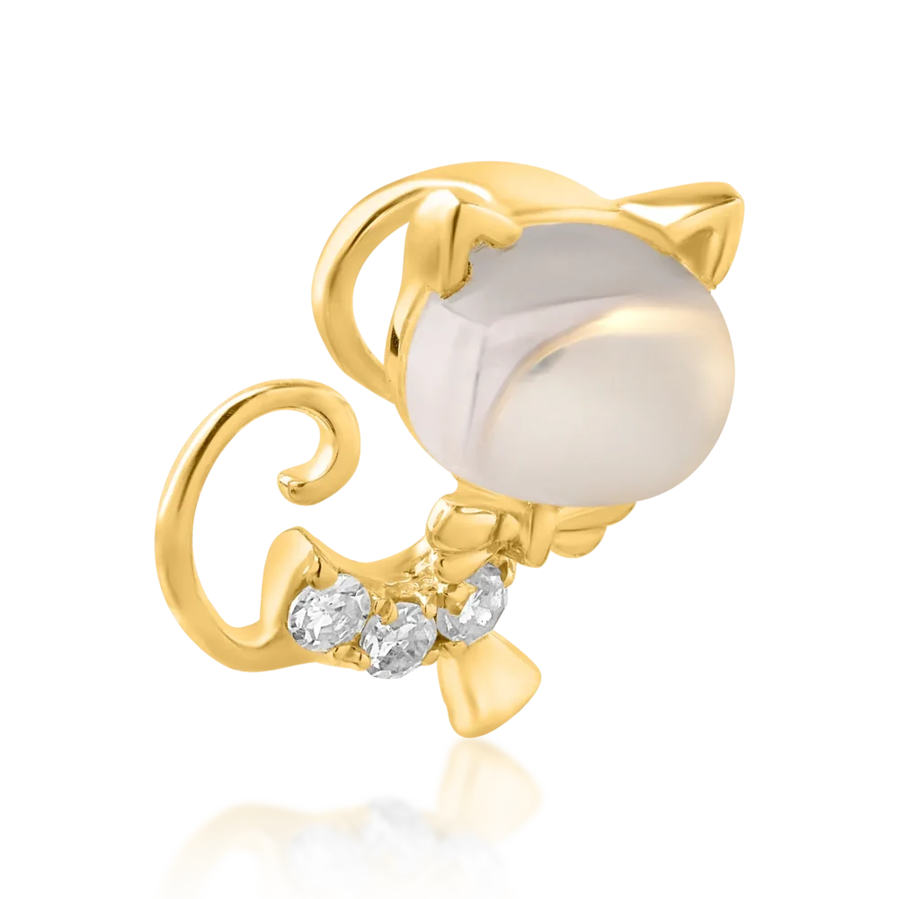Pandantiv pisicuta pentru copii din aur galben cu topaz alb oval de 0.55ct si diamante de 0.025ct - imagine 2
