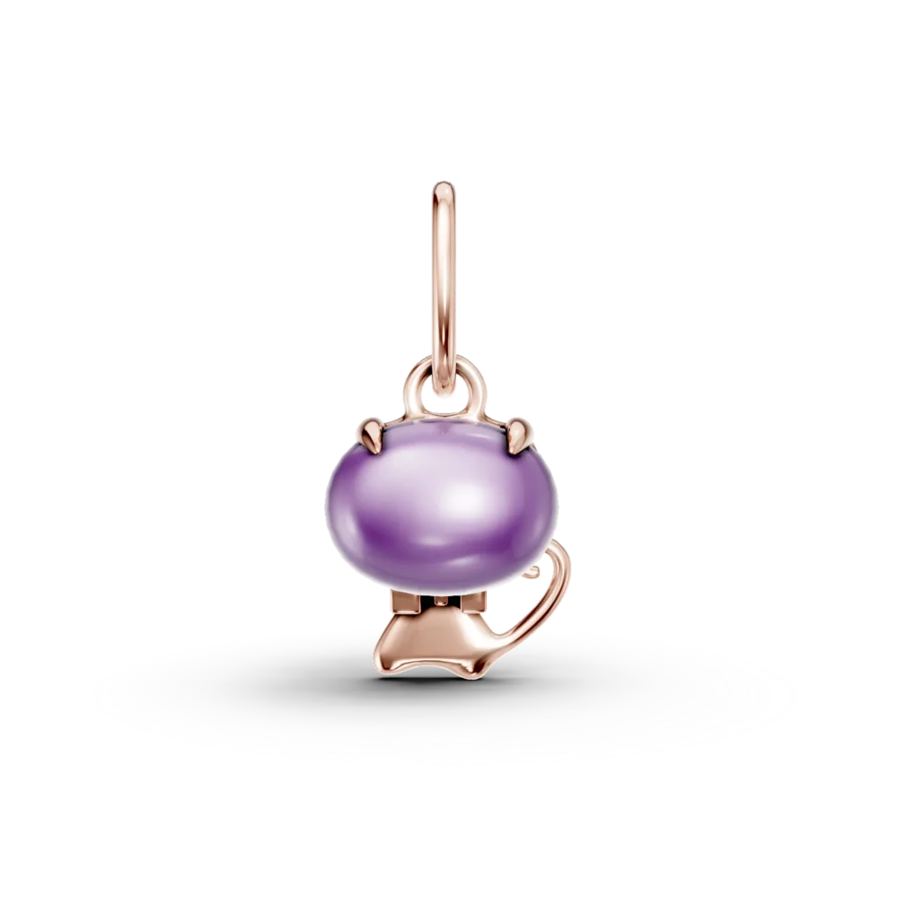 Pandantiv pisicuta pentru copii din aur roz cu ametist oval de 0.43ct