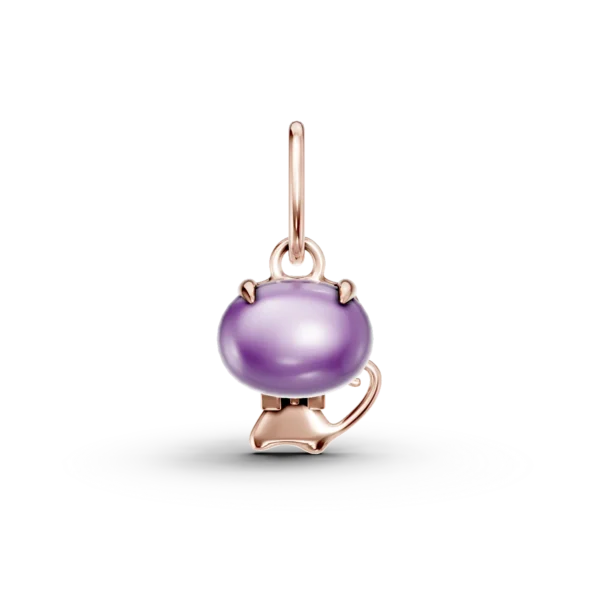 Pandantiv pisicuta pentru copii din aur roz cu ametist oval de 0.43ct