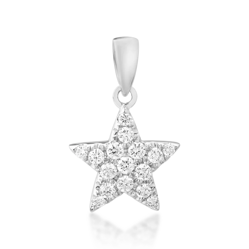 Pandantiv stea din aur alb cu diamante de 0.17ct