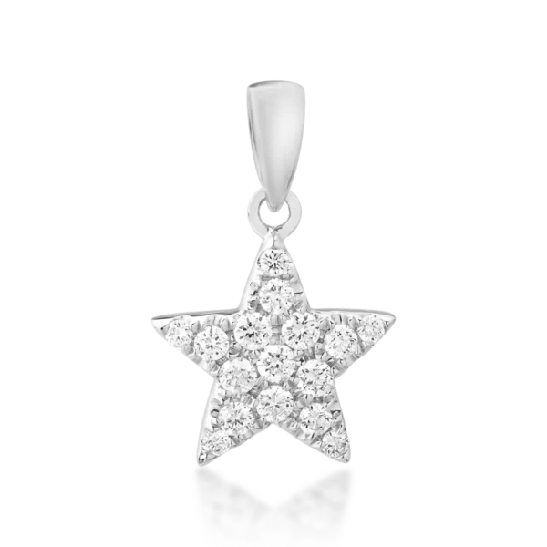 Pandantiv stea din aur alb cu diamante de 0.17ct