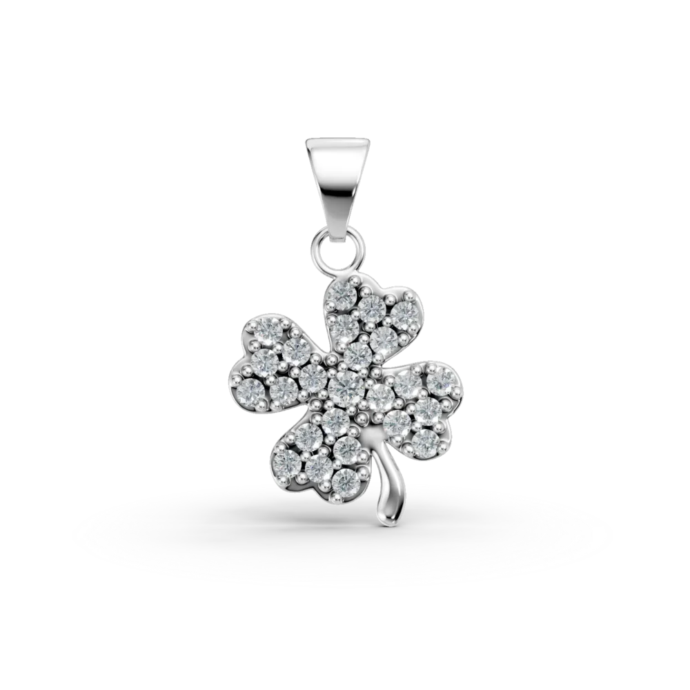 Pandantiv trifoi din aur alb cu zirconii