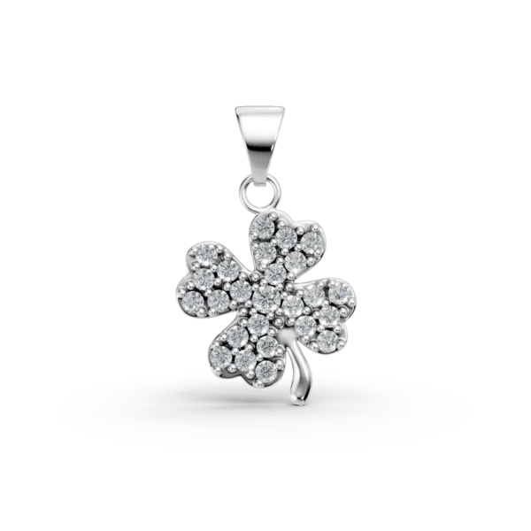 Pandantiv trifoi din aur alb cu zirconii