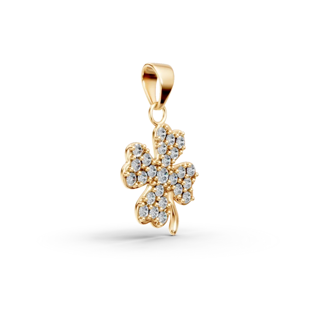 Pandantiv trifoi din aur galben cu zirconii