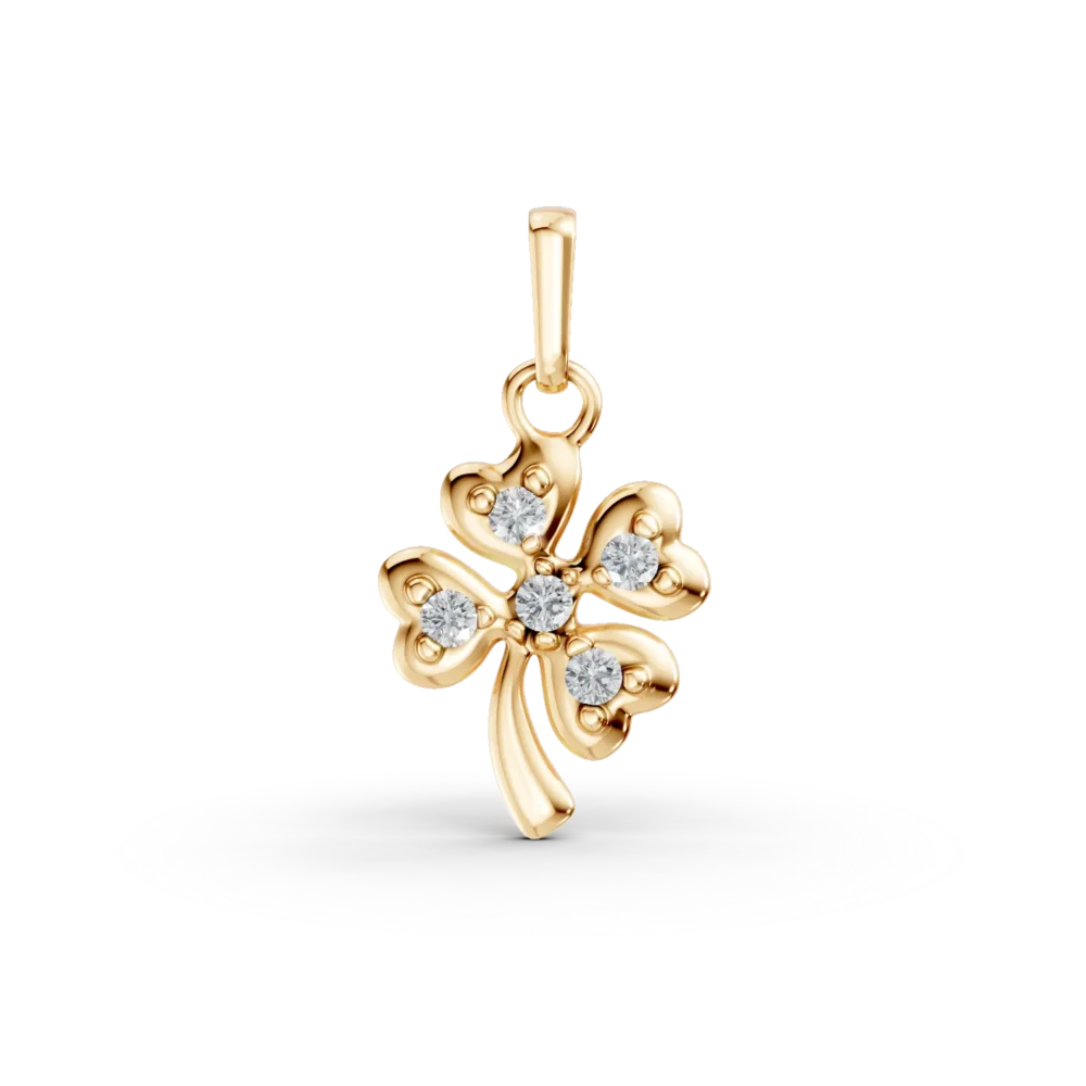 Pandantiv trifoi din aur galben cu zirconii