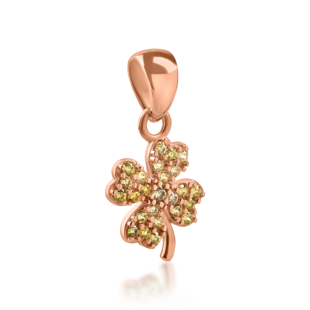 Pandantiv trifoi din aur roz cu zirconii - imagine 2