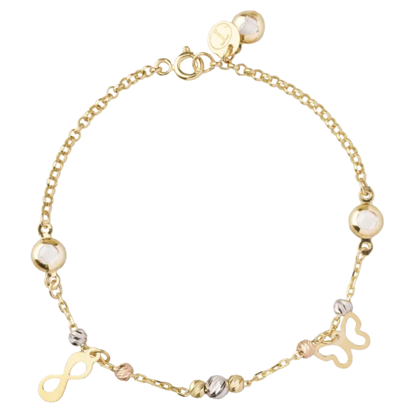 Bratara cu charmuri din aur alb-roz-galben