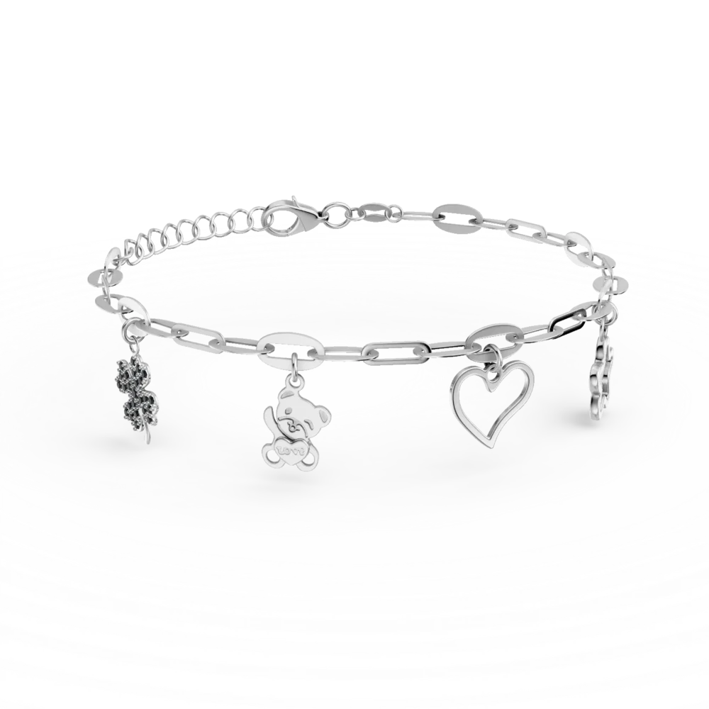 Bratara cu pandantive din aur alb si zirconii negre pentru copii