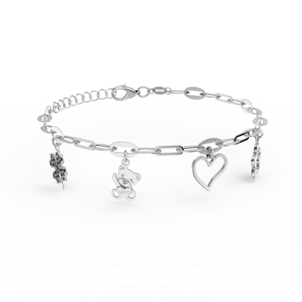 Bratara cu pandantive din aur alb si zirconii negre pentru copii