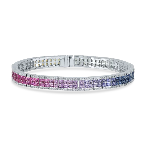 Bratara din aur alb cu safire multicolore princess si diamante de 8.9ct