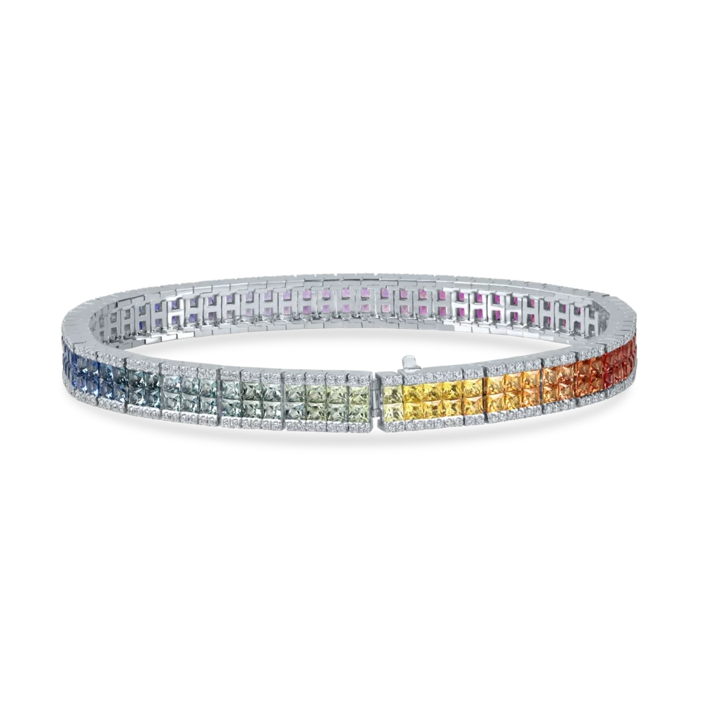 Bratara din aur alb cu safire multicolore princess si diamante de 8.9ct - imagine 2