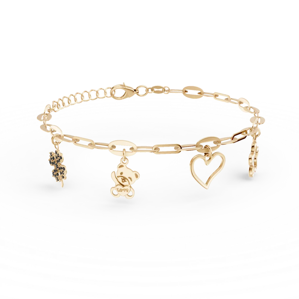 Bratara din aur galben cu pandantive si zirconii negre pentru copii