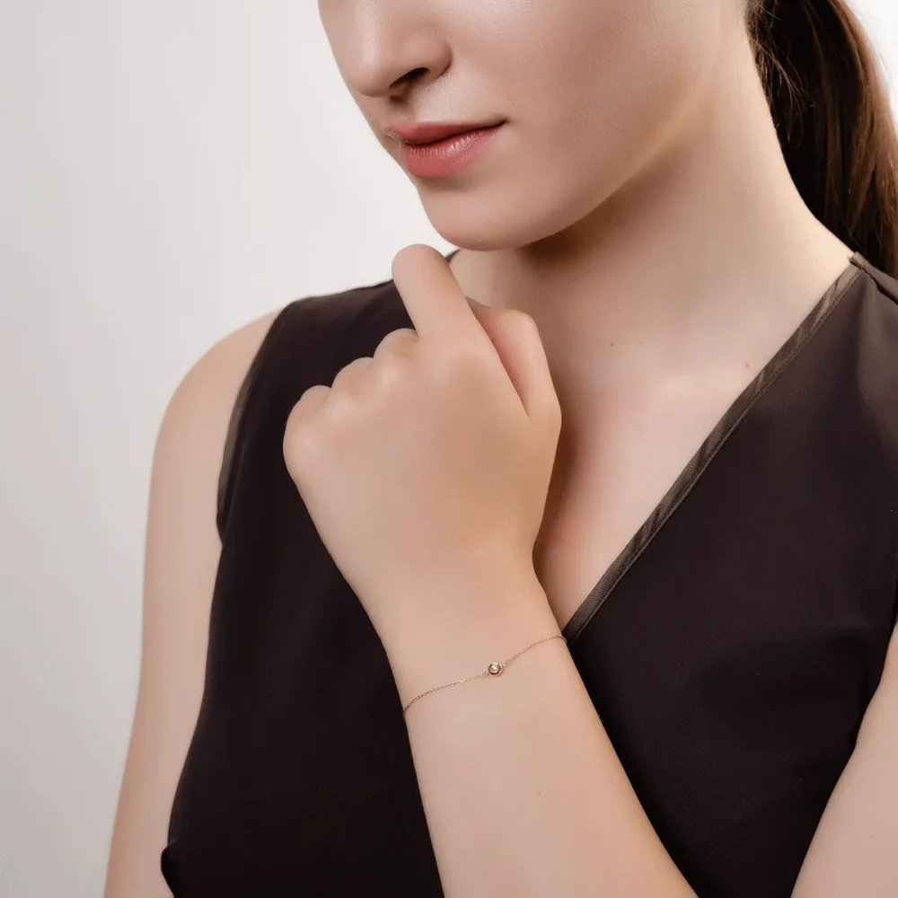 Bratara din aur roz cu diamant de 0.036ct - imagine 2