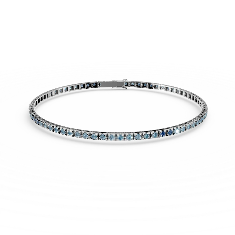Bratara tennis din aur alb cu diamante albastre de 2ct