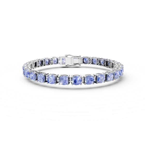 Bratara tennis din aur alb cu tanzanite cushion de 21.94ct si diamante de 0.43ct